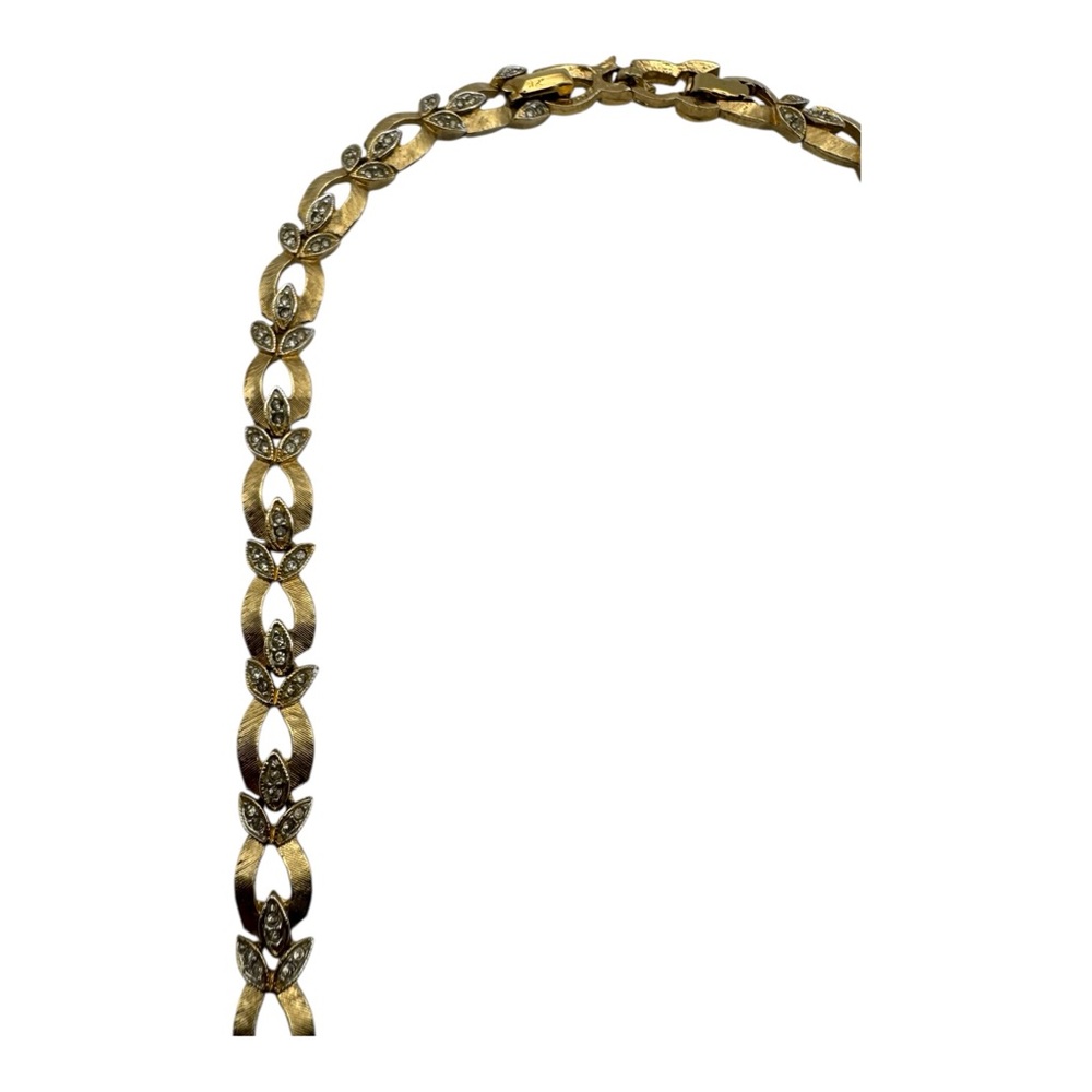 Vintage Gold-Tone Leaf Link Necklace with Rhinestones – Signed “4044” - Picture 4 of 8
